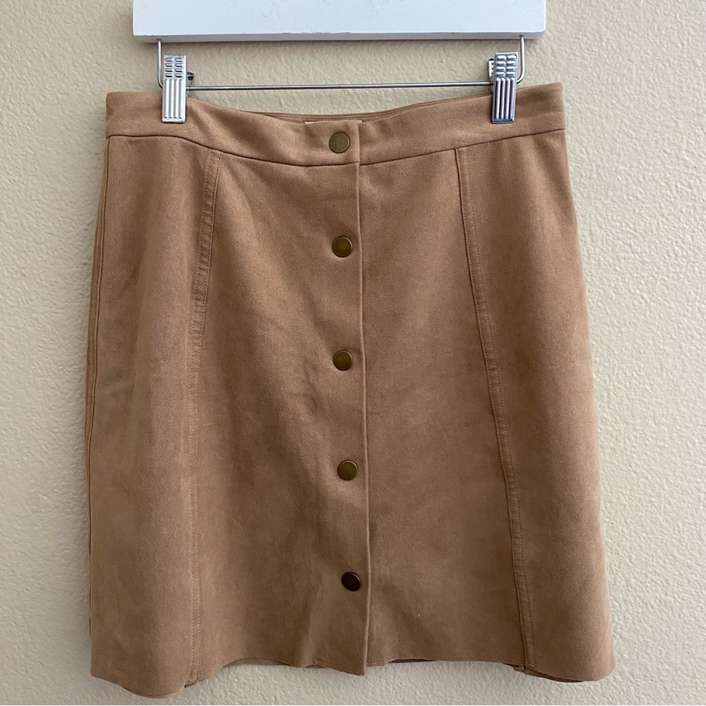 Wilfred Camel Suede Button-Front A-Line Skirt